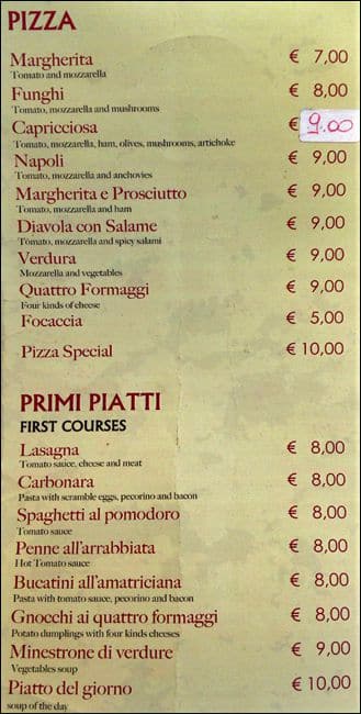 Menu di Bar Senato 