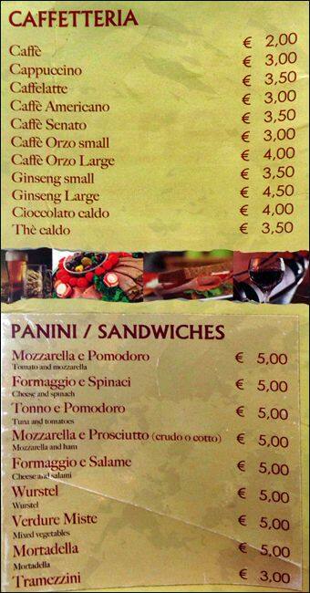 Menu di Bar Senato 