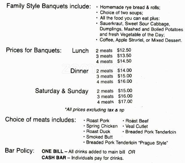 Menu at Bohemian Crystal restaurant, Westmont