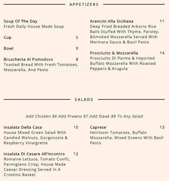 Incontro Restaurant Menu, Menu for Incontro Restaurant, Danville