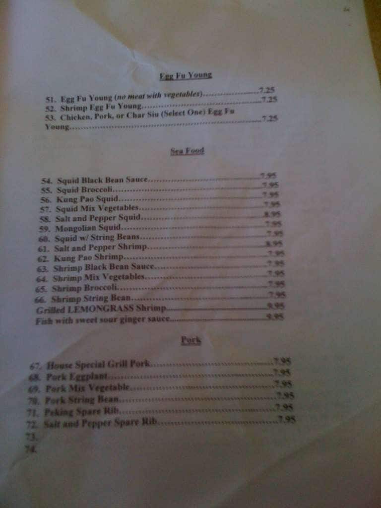 Menu at Yen's Cafe, Hilo