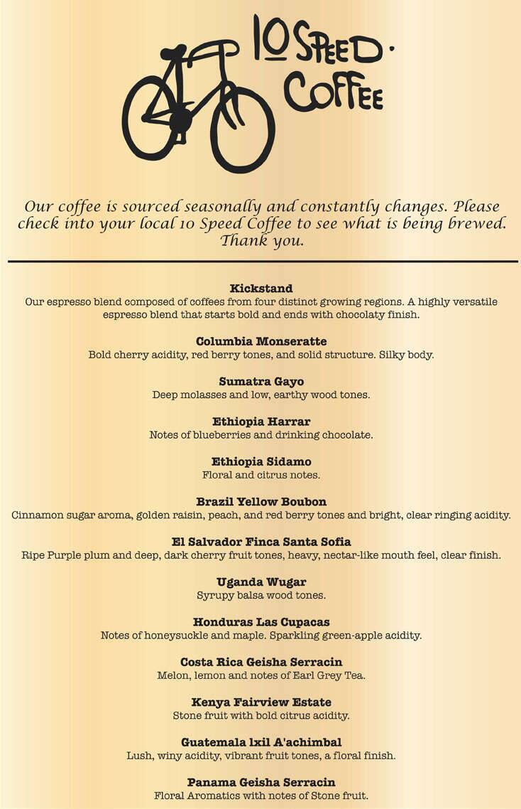 10 Speed Coffee Co Menu, Menu for 10 Speed Coffee Co, Hood River, Hood