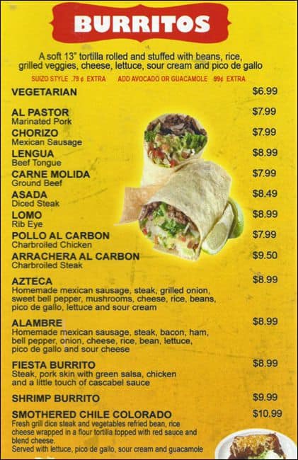 Menu at La Parrilla restaurant, Lisle