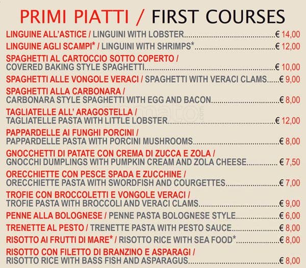 Menu di Bella Colombina 