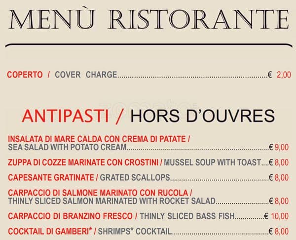 Menu di Bella Colombina 