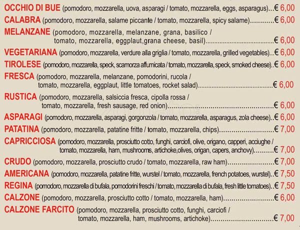 Menu di Bella Colombina 