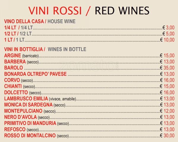 Menu di Bella Colombina 