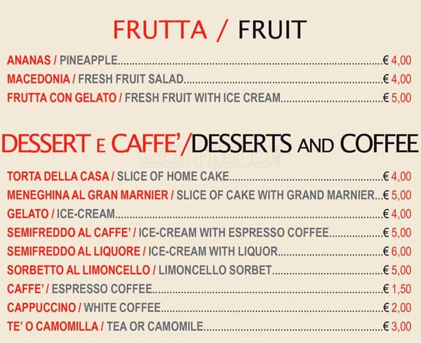 Menu di Bella Colombina 