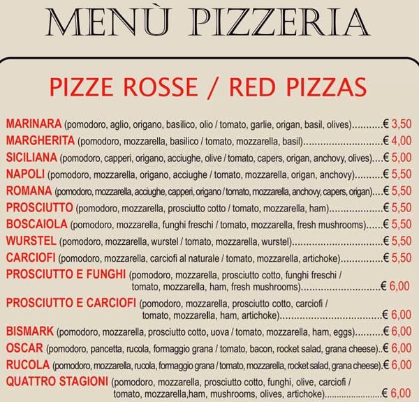 Menu di Bella Colombina 