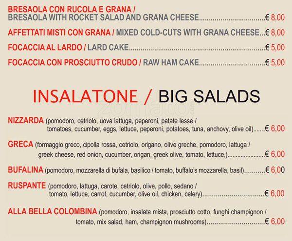 Menu di Bella Colombina 