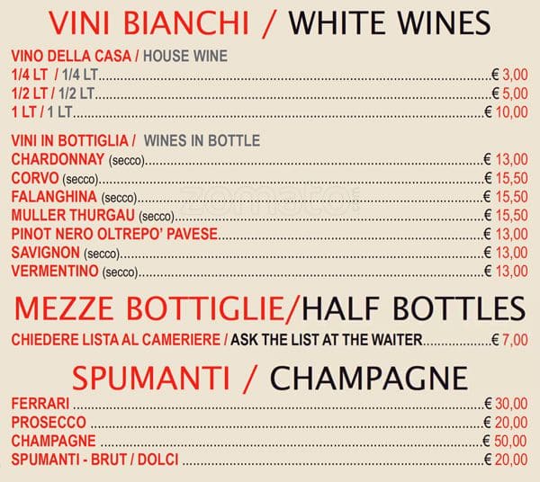 Menu di Bella Colombina 