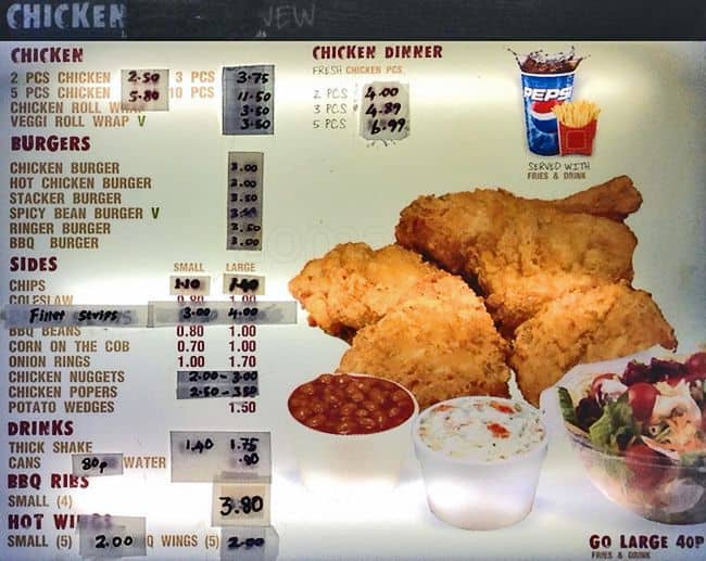 Menu at Simpsons Chicken fast food, Chertsey