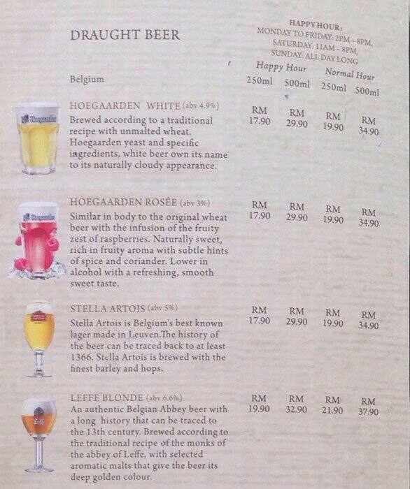 Brussels Beer Cafe Menu, Menu for Brussels Beer Cafe, Bandar Puteri