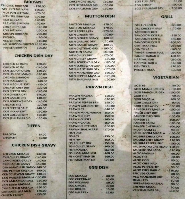 shalimar hotel lahore menu