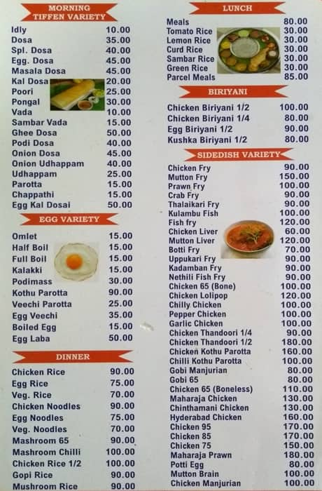 Menu of Sri Devi Chettinadu, Ekkaduthangal, Chennai