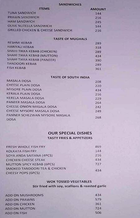 Menu of Le Café Seine, Kasba, Kolkata