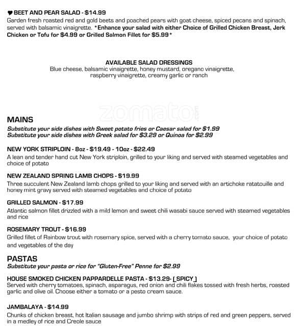 Menu at Hemingway's Restaurant and Bar, Toronto