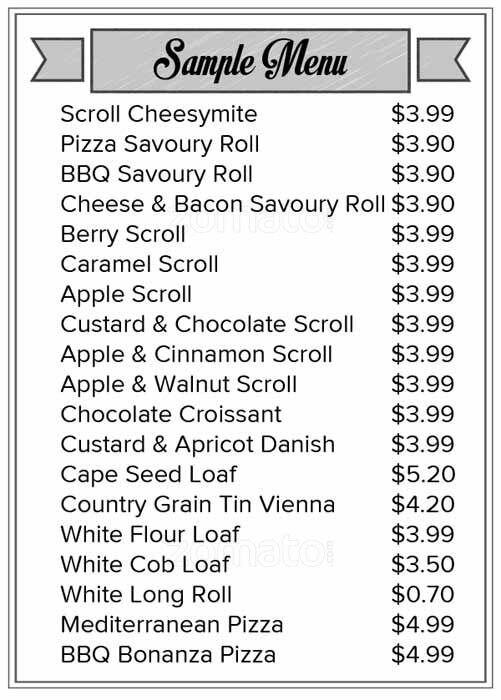 Baker's Delight Menu, Menu for Baker's Delight, Shirley, Christchurch