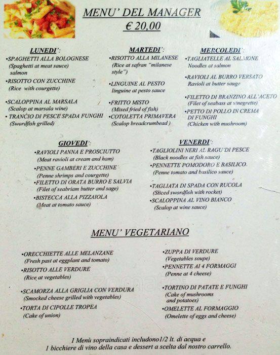 Menu di La Buca 