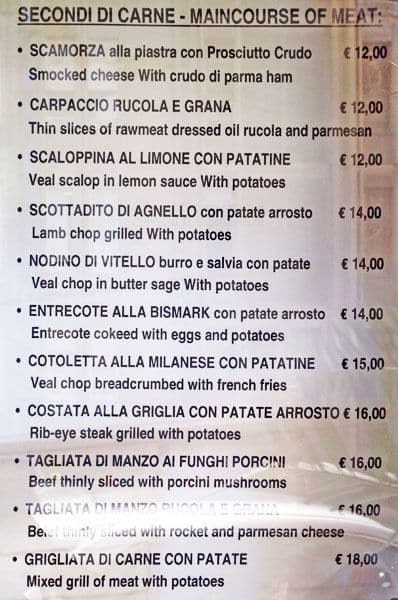 Menu di La Buca 