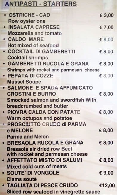 Menu di La Buca 