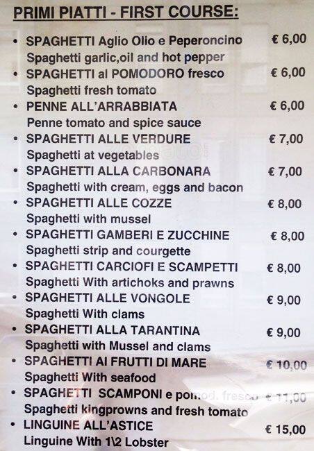 Menu di La Buca 