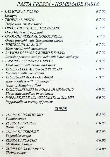 Menu di La Buca 