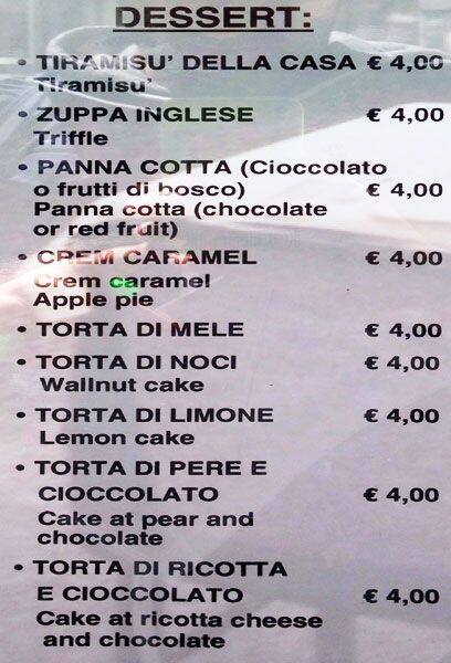 Menu di La Buca 