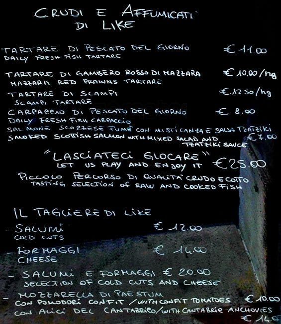 Menu di Like Roma Rome 