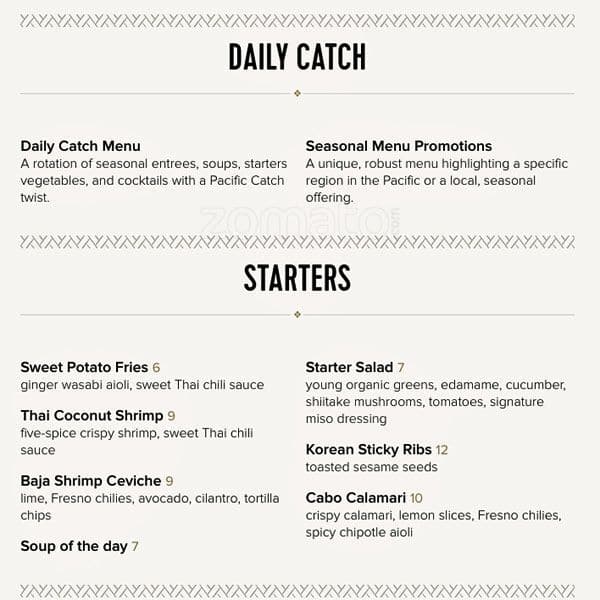 Pacific Catch Menu, Menu for Pacific Catch, Dublin, Dublin Urbanspoon