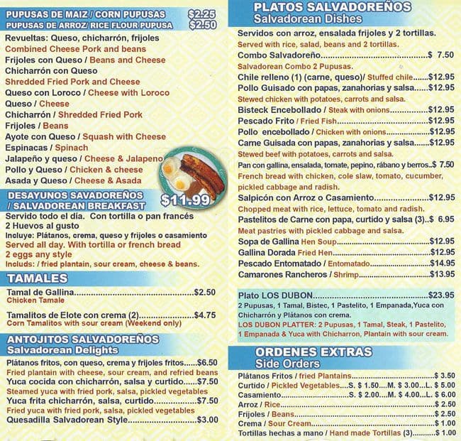 Los Dubon Pupuseria Menu, Menu for Los Dubon Pupuseria, Campbell ...