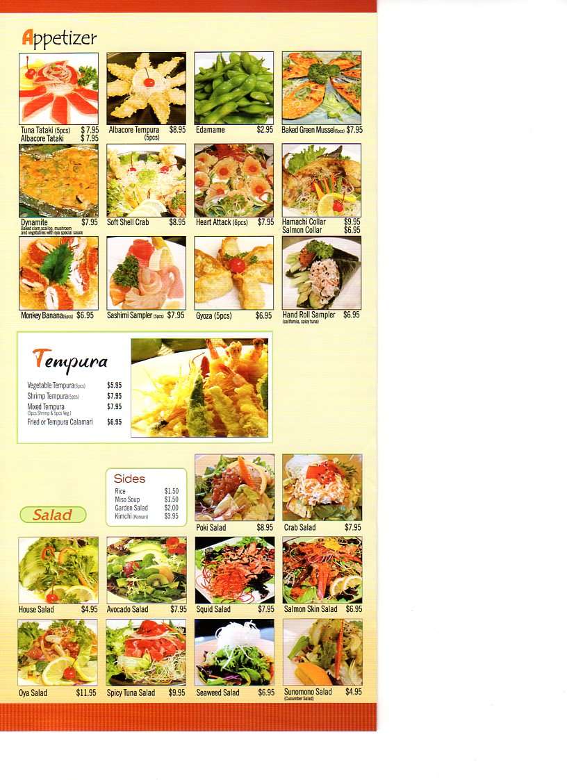 Oya Sushi меню