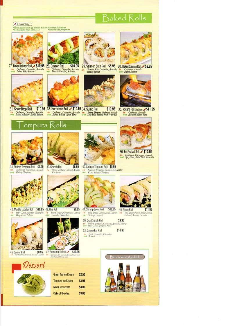 Oya Sushi меню