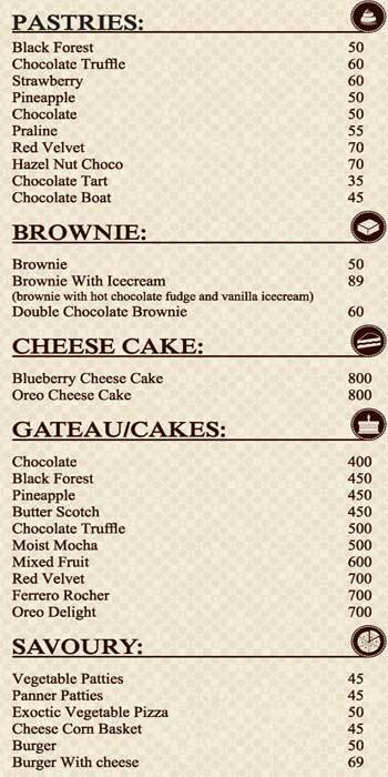 Gourmet Bakers Menu Menu For Gourmet Bakers Paddapukur Kolkata