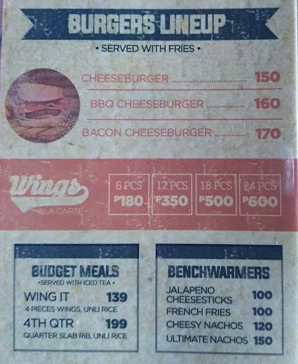 Menu at Wing It, Quezon City