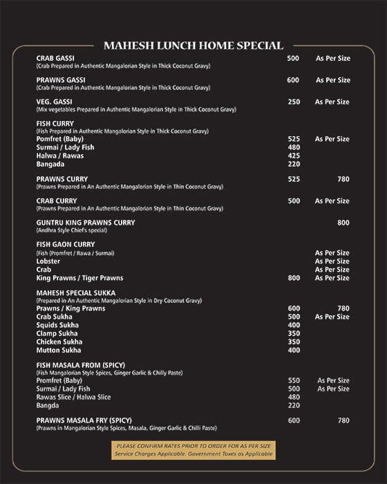 Menu at Mahesh Lunch Home, Pune, Mudaliar Rd