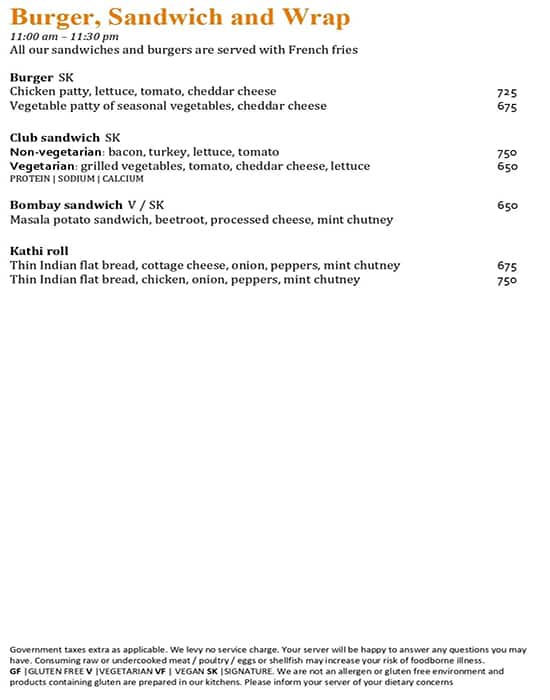 Spice Kitchen - JW Marriott Pune menu