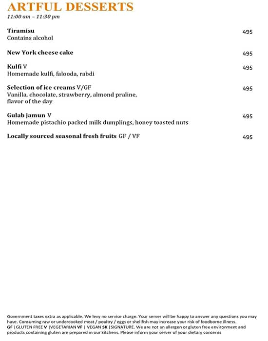 Spice Kitchen - JW Marriott Pune menu