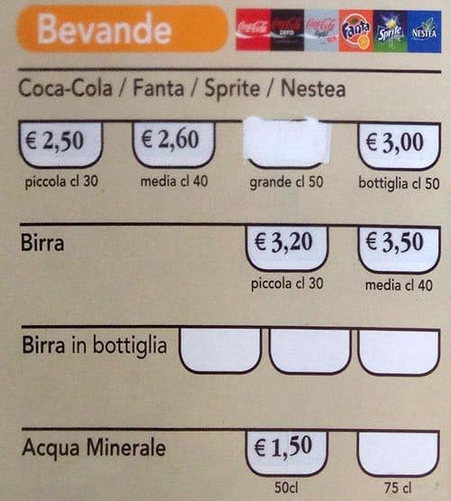 Menu di Spizzico 