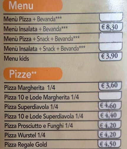 Menu di Spizzico 