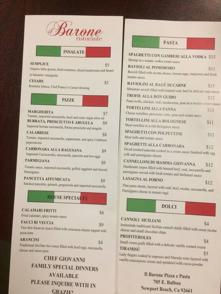 Il Barone Pizza E Pasta Menu, Menu for Il Barone Pizza E Pasta, Newport