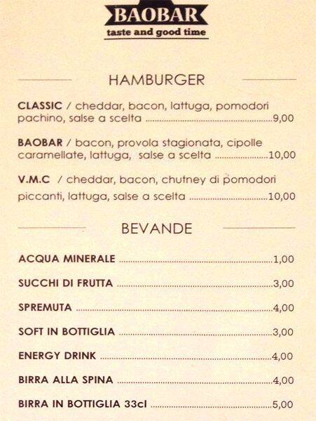Menu di BAOBAR 