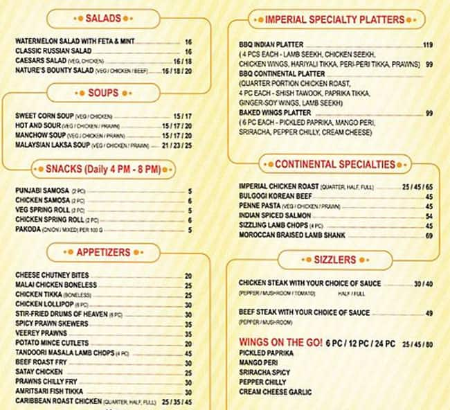 Menu Of Imperial Spices Restaurant & Cafe, Oud Metha, Dubai