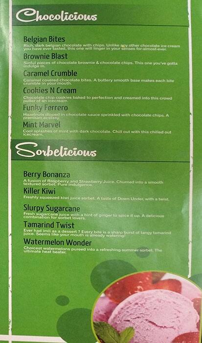 Apsara Ice Creams menu