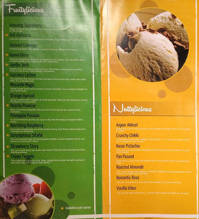 Apsara Ice Creams menu
