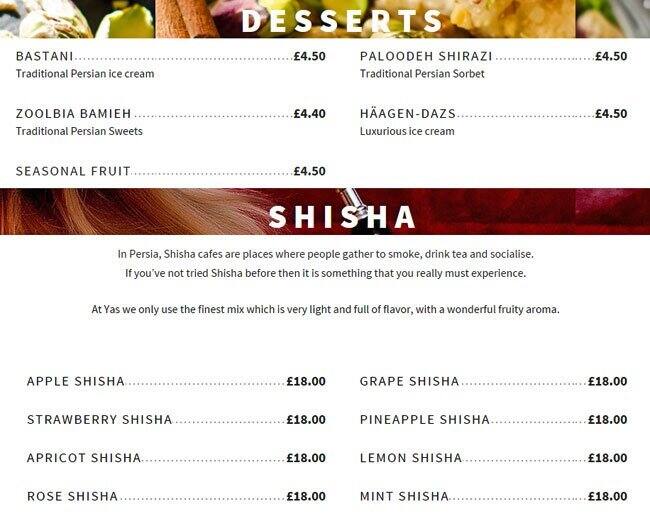 Yas menu