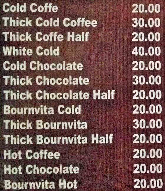 Muktai Coffee Shop menu