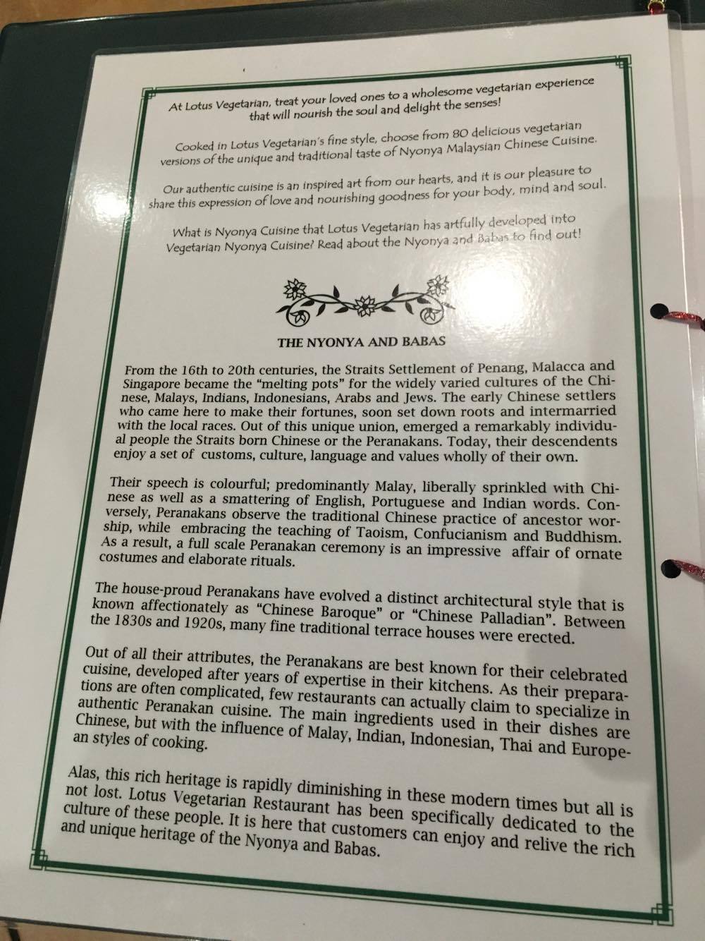 Lotus Vegetarian Restaurant menu