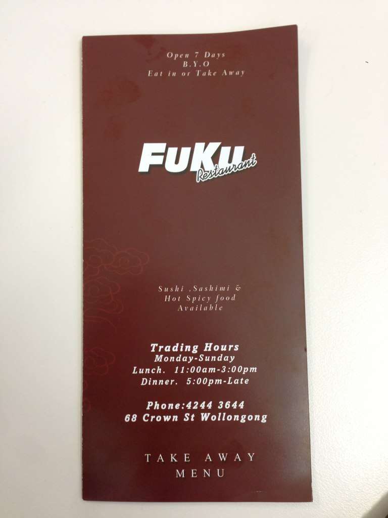 FUKU Menu, Menu for FUKU, Wollongong, Wollongong Urbanspoon/Zomato