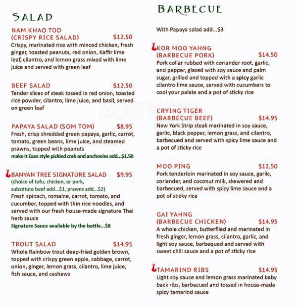 Menu at Banyan Tree Restaurant, Kent